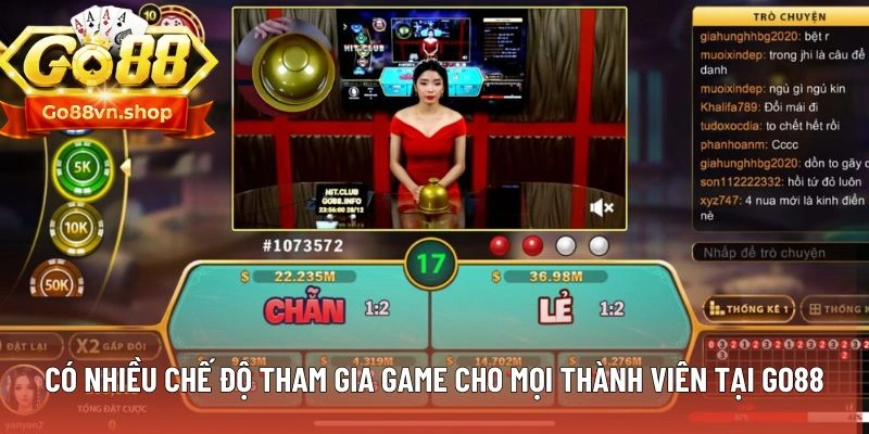 Có nhiều chế độ tham gia game cho mọi thành viên tại Go88
